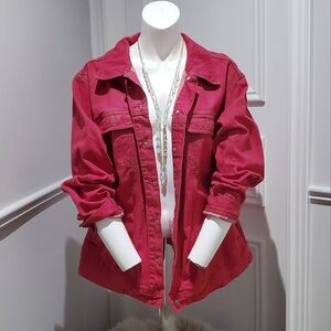 Vintage 80's COTTON GINNY PLUS- Red Heathered Denim Jacket